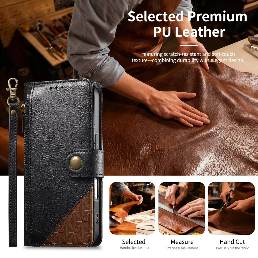 Leder Handyhülle mit Handgelenk-Gurt und Kartenfächern für Apple iPhone 16 Plus, 15, 14, 13, 12 Pro Max in Schwarz oder Grau - Bild 2
