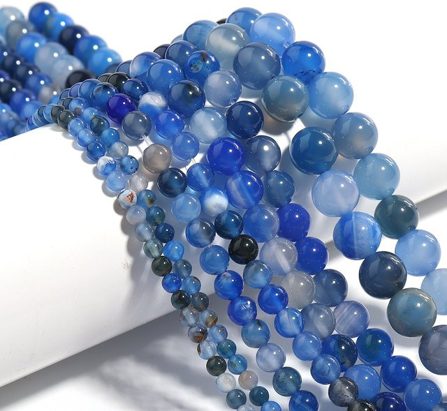 lingsai Natursteinperlen, blaue Achat, rund - Bild 1