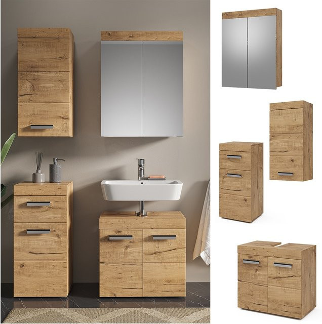 Vicco Badmöbel Set Luna Eiche Braun mit Spiegelschrank, Midischrank und Hängeschrank - Bild 1