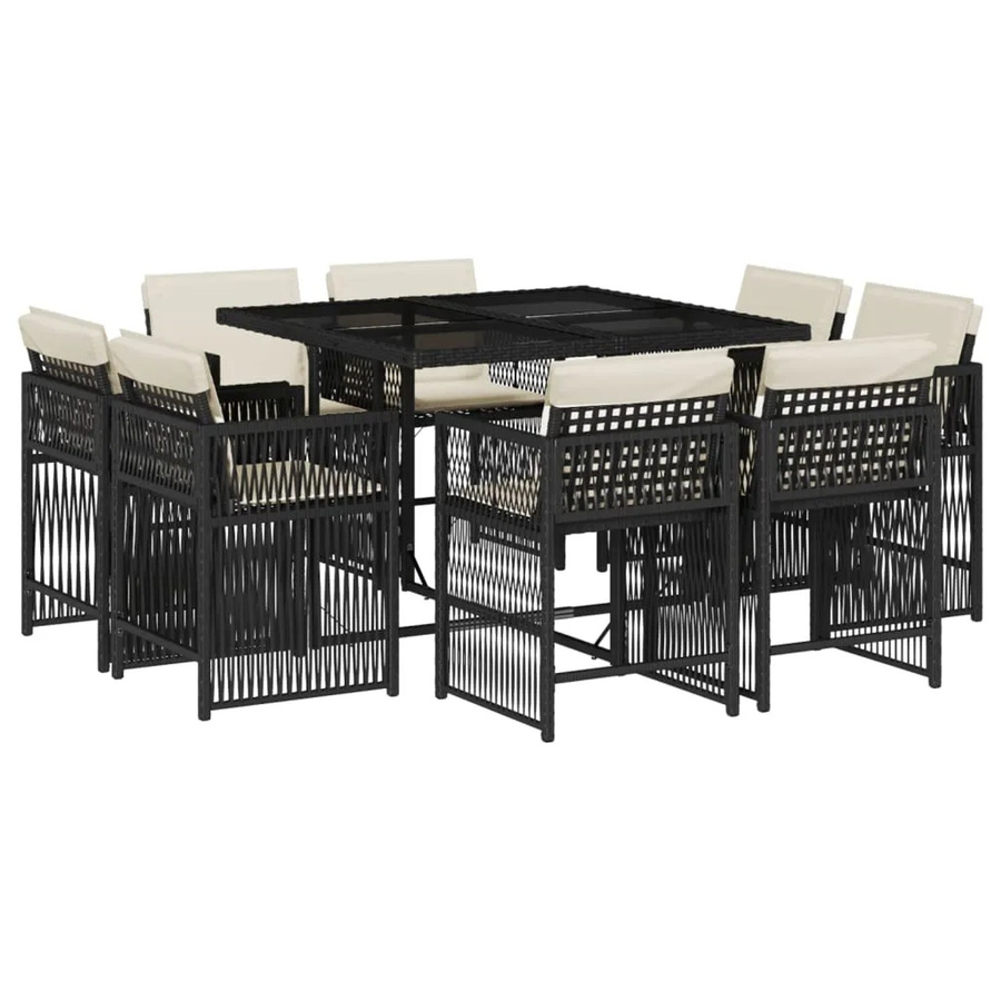 vidaXL 9-tlg Garten-Essgruppe aus PE-Rattan mit Kissen und Hartglas, Schwarz - Bild 2