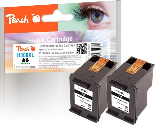 Peach HP 300 XL Tintenpatronen Schwarz 2er-Set (wiederaufbereitet) für HP DeskJet D 1600, D 1658, D 1660 und HP Envy 110 - Bild 1