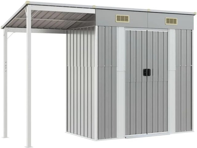 vidaXL Gartenhaus mit Schleppdach aus Stahl in Hellgrau B/T/H: 277 x 110,5 x 181 cm - Bild 1