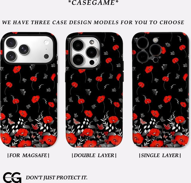 Scarlet Poppy Night iPhone Handyhülle mit doppelschichtiger Rückseite für iPhone 17 bis iPhone 8/Plus/Pro/Max/Pro Max - Bild 1