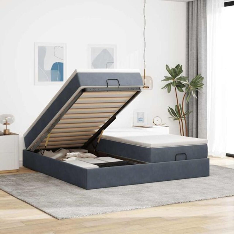 Vidaxl Ottoman Polsterbett mit Matratze aus Samt in Dunkelgrau B/T/H: 200 x 200 x 23,5 cm - Bild 1