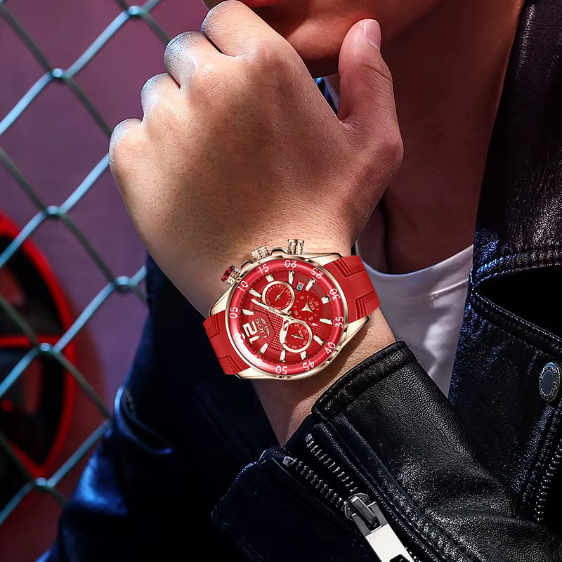 LIGE Chronograph, Quarz, Silikon, Rot, Herren - Bild 5