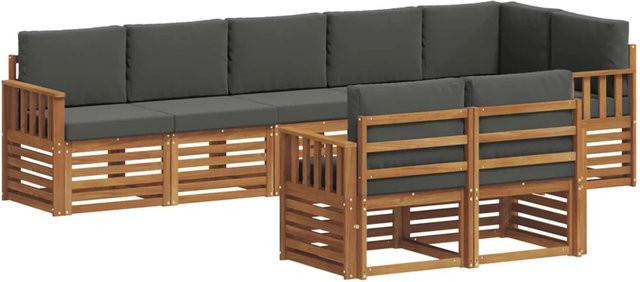 vidaXL Sofagarnitur 8-teilig aus Massivholz Akazie in Natur und Anthrazit mit L-Form und Polsterkissen - Bild 1