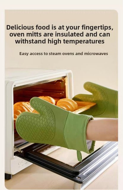 QHSPE Hitzebeständige Silikonhandschuhe für Ofen und Mikrowelle, rutschfest und wasserdicht, B/T/H: 29,5 x 14,5 x 14,5 cm - Bild 1