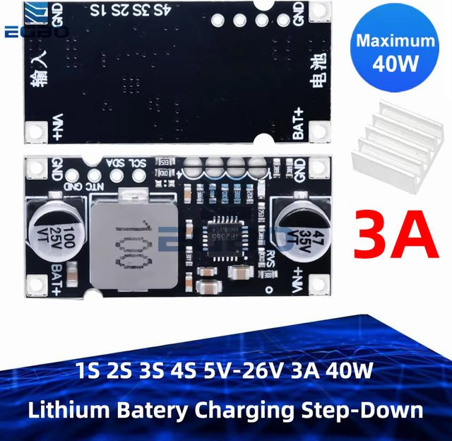 EGBO Lithium-Batterie Step-Down Lademodul mit Temperatur-Schutz und einstellbarem Strom, Schwarz - Bild 1