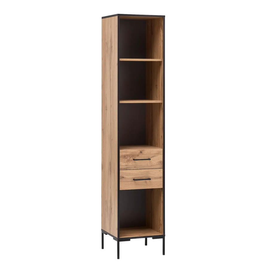 PROREGAL Hochschrank Panda in Eiche mit 4 Fächern und 2 Schubladen, H x B x T: 195 x 40 x 40 cm - Bild 2