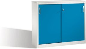 C+P Akten-Sideboard Acurado mit Schiebetüren und Schloss, Front Lichtblau, Korpus Lichtgrau, H: 100 cm, B: 120 cm, T: 40 cm - Bild 1