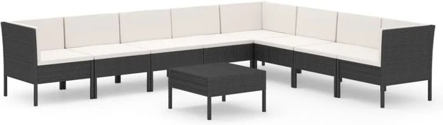 vidaXL 9-tlg Garten-Lounge-Set in U-Form aus Poly Rattan und pulverbeschichtetem Stahl, Schwarz mit Auflagen - Bild 1