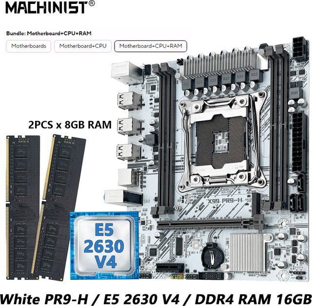 MACHINIST X99 PR9-H Motherboard-Kombo in Weiß mit Intel Xeon E5 2630 V4 CPU, 16GB DDR4 RAM und NVME M.2 Support, LGA 2011-3 Kit-Set - Bild 1
