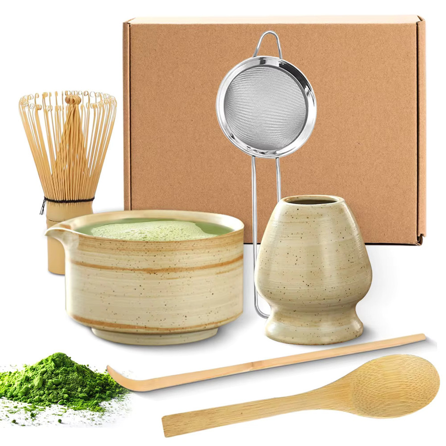 MYVIT 6-teiliges japanisches Matcha Tee-Set aus Bambus in Beige mit Schneebesen und Teelöffel - Bild 6