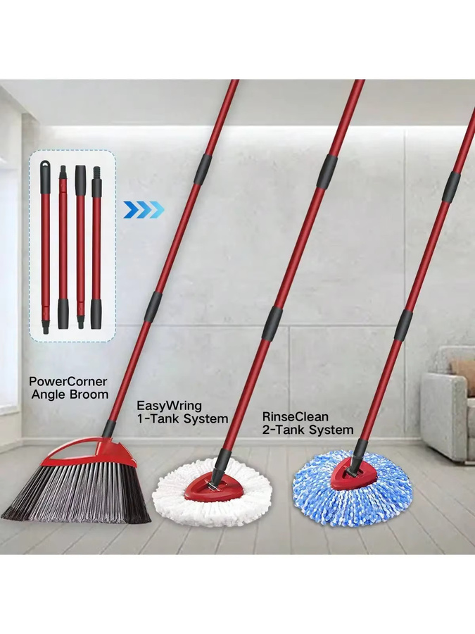 Vileda Spin-Mop Ersatzgriff Teleskopstiel in Rot, kompatibel mit O-Cedar und Vileda Spin-Mop, verstellbar von 76 cm bis 147 cm - Bild 1