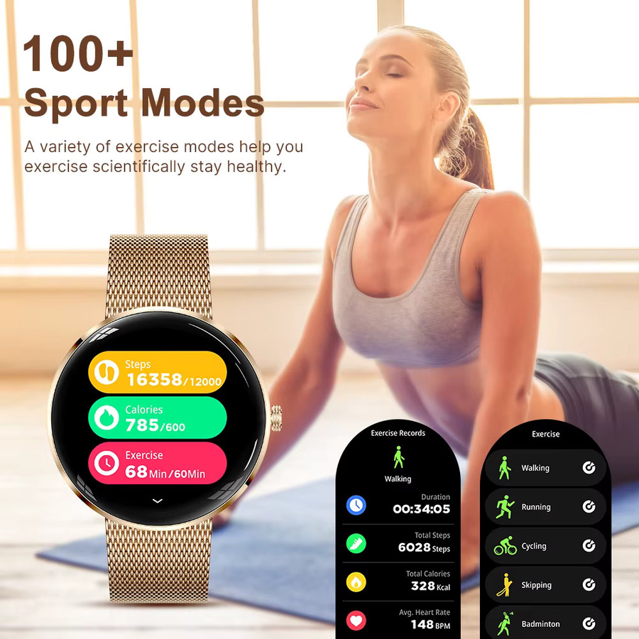 MEVADEN H33 Damen Smartwatch mit 1,43 Zoll AMOLED-Bildschirm aus Edelstahl in Gold - Bild 5