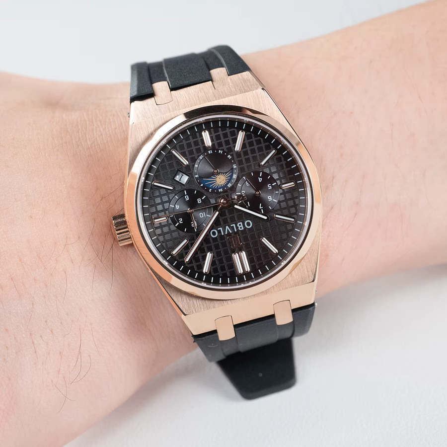 OBLVLO Armbanduhr Automatik, Roségold, Gummiband, Herren - Bild 3