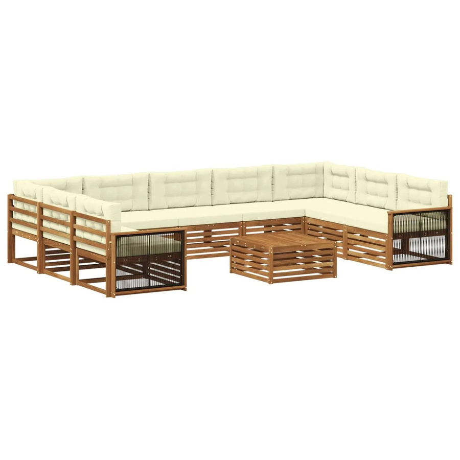 vidaXL Outdoor-Sofagarnitur aus Massivholz Akazie mit 10 Teilen in Natur und Creme/Beige - Bild 2