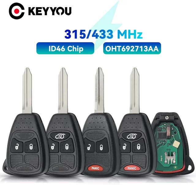 Keyyou 5er Set Fernbedienung Autoschlüssel für Jeep Chrysler Dodge mit ID46 PCF7941 Chip, 315MHz/434MHz, Schwarz - Bild 1