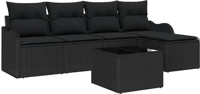 vidaXL Garten-Sofa-Set aus Poly Rattan in Schwarz mit 6-teiligem Set inklusive Kissen und Tisch - Bild 1