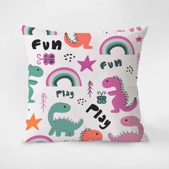 Kreativer Kissenbezug mit Dinosaurier-Print in Multicolor für Wohnzimmer und Büro, B/T/H: 18 x 18 x 18 cm - Bild 1