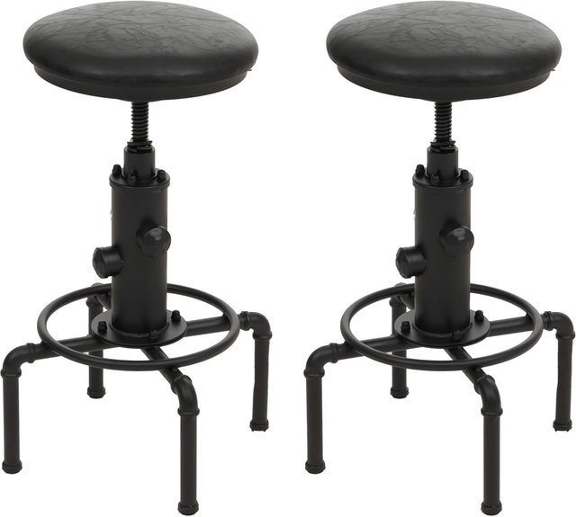 PROREGAL 2er-Set Barhocker Industrial Style aus Metall und Kunstleder in Schwarz, höhenverstellbar und drehbar, Sitzhöhe: 62-85 cm - Bild 1