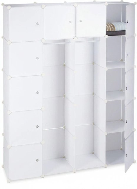 Relaxdays Kleiderschrank Stecksystem mit 14 Fächern aus Kunststoff und Metall in Weiß, erweiterbar, B/H/T: 180 x 145 x 36,5 cm - Bild 1