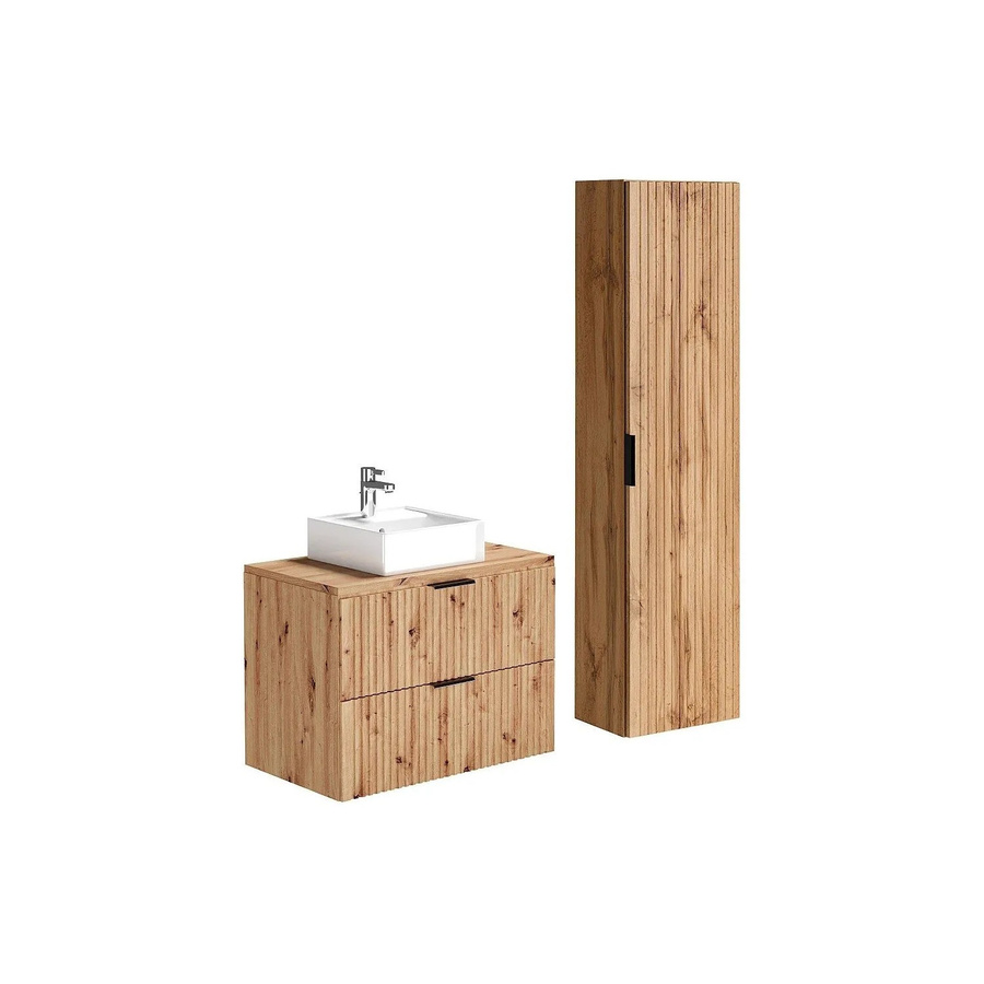 Vente-unique Badmöbel-Set Zevara in Naturfarben Hell mit Streifenoptik, Breite: 80 cm - Bild 2