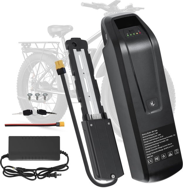 Hailong 5-poliger Li-Ion Akku 48 V für Bafang BBS02 BBS03 BBSHD Motoren, wasserdicht mit USB-C Anschluss, Schwarz - Bild 1