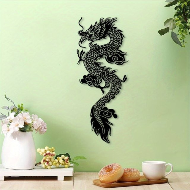 CIFBUY Metall-Wandkunst Orientalische Drachen-Skulptur in Schwarz - Bild 1