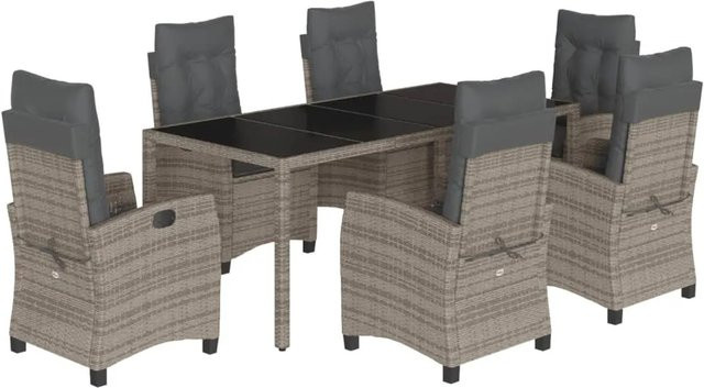 vidaXL 7-teilige Garten-Essgruppe aus Poly-Rattan mit Kissen in Grau - Bild 1