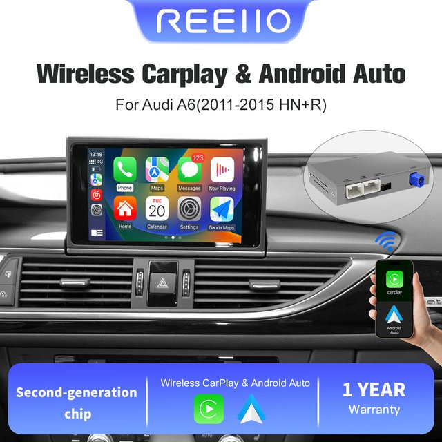 REEIIO Drahtlose CarPlay und Android Auto Retrofit Decoder Box Kit USB Stick in Schwarz, kompatibel für Audi A6 A7 C7 2012-2015 mit MMI 3G - Bild 1