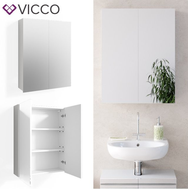 Vicco Spiegelschrank Freddy Weiß mit Einlegeböden B/H: 60 x 77 cm - Bild 1