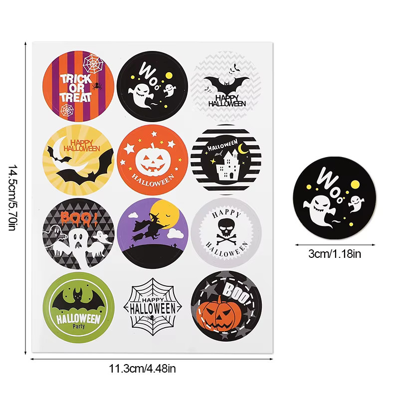 120 Stück ZQNYCY Halloween-Papieraufkleber rund, Mehrfarbig, Durchmesser: 3 cm - Bild 2