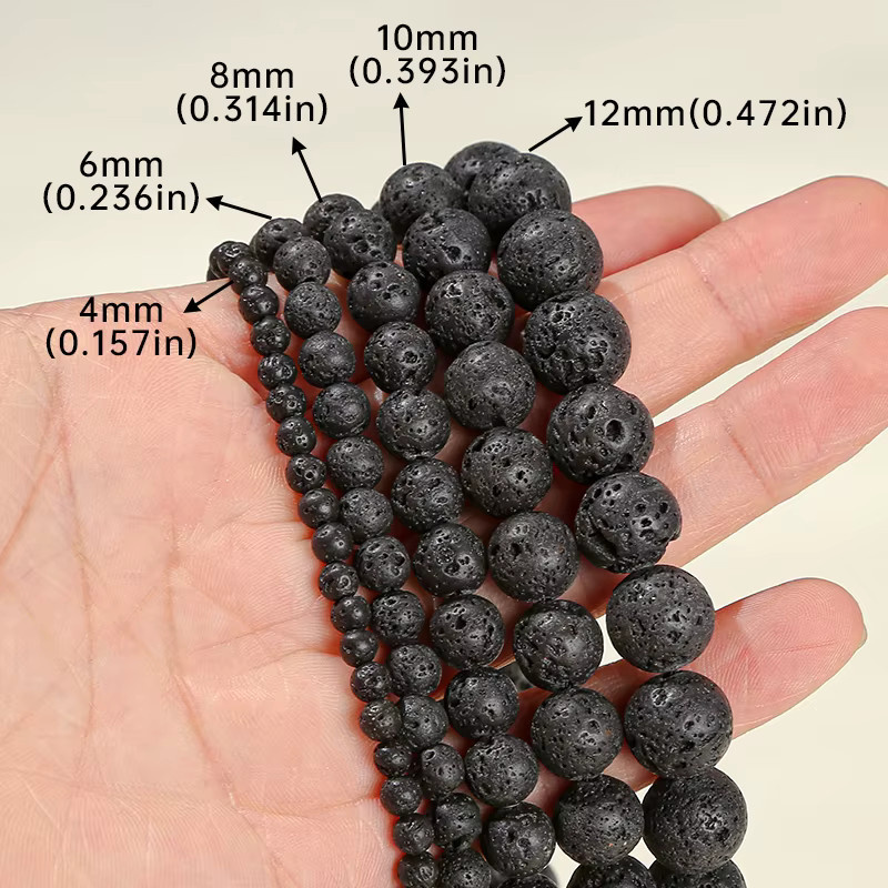 Distanzperle Lavastein, schwarz, rund, 4-12 mm, 15 Zoll - Bild 3