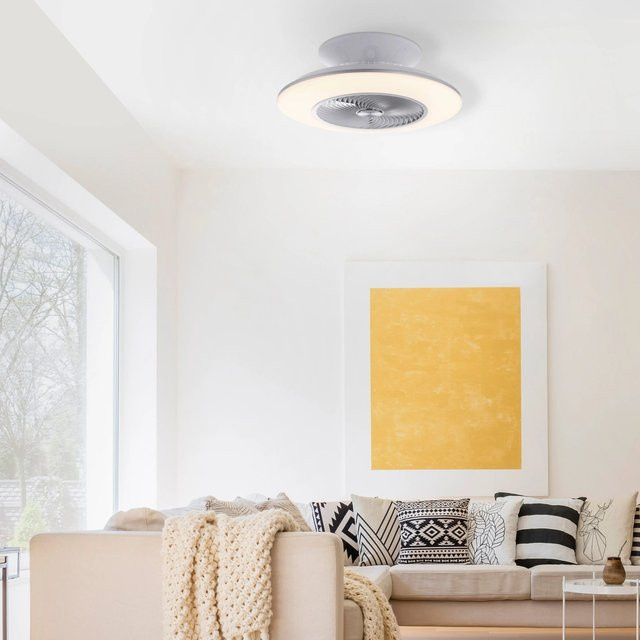 LED-Deckenleuchte mit Ventilator Reality Leuchten Stralsund in Weiß, Durchmesser: 50 cm, dimmbar mit Fernbedienung und Timer - Bild 1
