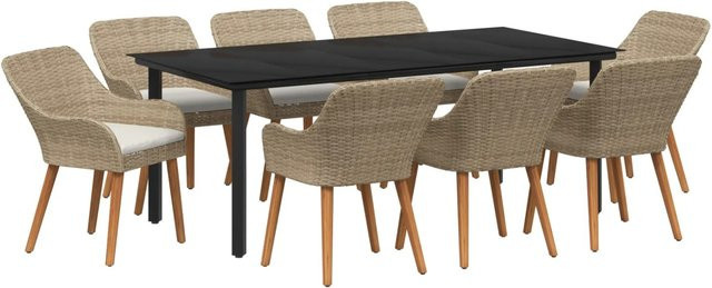 vidaXL 9-teilige Garten Essgruppe aus Poly Rattan in Beige für Terrasse und Garten - Bild 1
