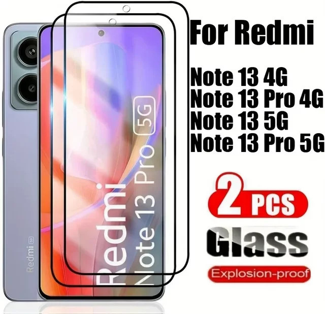 2er Pack Xiaomi Displayschutzfolie aus gehärtetem Glas für Redmi Note 13 Pro 4G 5G, Redmi Note 14 Pro, Redmi Note 12 und Redmi Note 11 Pro Plus, transparent - Bild 1