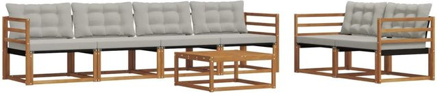 vidaXL Outdoor-Sofagarnitur 7-teilig aus Akazienholz und Textilene in Natur und Grau mit Kissen - Bild 1
