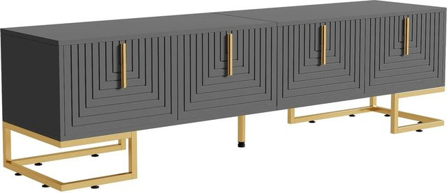 okwish TV Schrank Grau mit strukturierten Türen und goldenen Griffen sowie Füßen für dein Wohnzimmer B/T/H: 170 x 40 x 45,5 cm - Bild 1