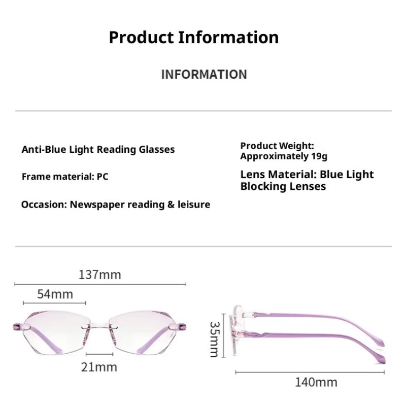 Lesebrille für Damen, randlos, MDOD, Metall - Bild 2