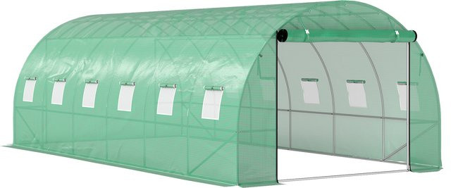 Outsunny Gewächshaus Folientunnel in Grün mit Rolltür und Erdankern, B/H/L: 300 x 197 x 600 cm - Bild 1