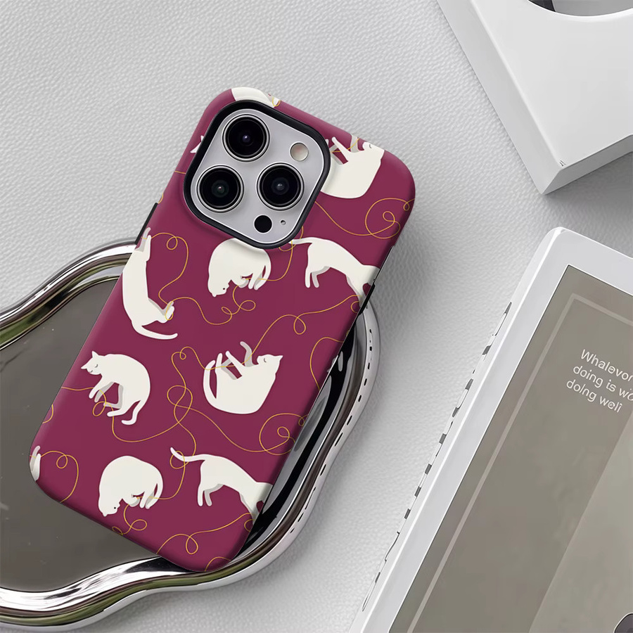 Handyhülle mit Katzen Motiv in Burgund für iPhone 17 16 15 14 13 12 Pro Max Plus mit doppelschichtiger Rückseite - Bild 5