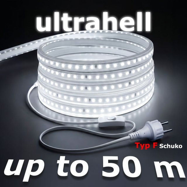 SETONR LED-Streifen IP65 mit EU-Stecker, flexibles LED-Bandlicht mit 120 LEDs/m für Innen- und Außenbereich, Kaltweiß/Warmweiß - Bild 1