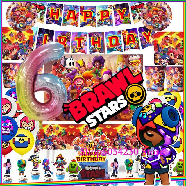 Brawl Stars Party Dekoration Set mit Happy Birthday Banner, Luftballons, Tortendekoration und Aufklebern in Mehrfarbig - Bild 1