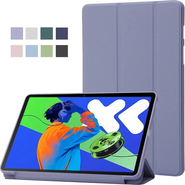 Magnetische Schutzhülle für Lenovo Xiaoxin Pad Pro 12,7 (2023/2025) mit faltbarem PU-Ständer und weicher TPU-Rückseite in Blau und Lila - Bild 1