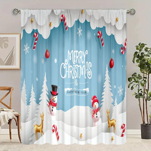 2er-Set Weihnachts Vorhänge mit Frohe Weihnachten Print in Grau, semi-transparent, für Wohnzimmer und Schlafzimmer, B: 76,2 cm, H: 165,1 cm - Bild 1