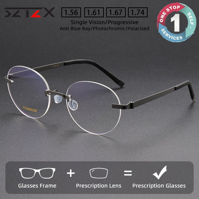 SZTZX Korrekturbrille, randlos, oval, Titan, Blaulichtfilter - Bild 1