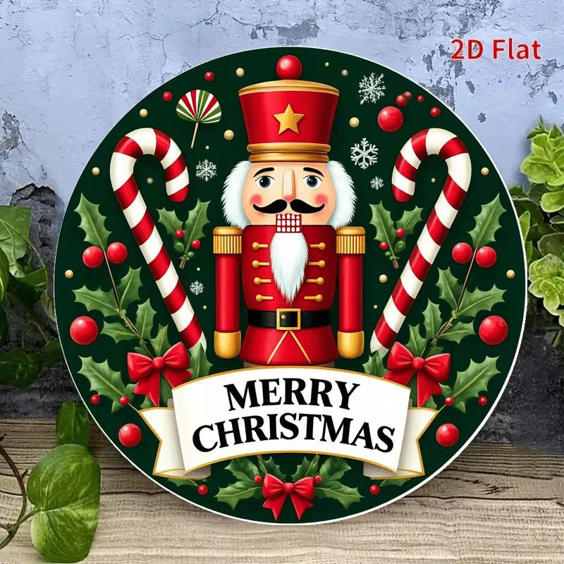 Potdemiel Vintage Weihnachts Wandkunst aus Aluminium, rundes rahmenloses Schild, Multicolor, Durchmesser: 52,8 cm - Bild 5