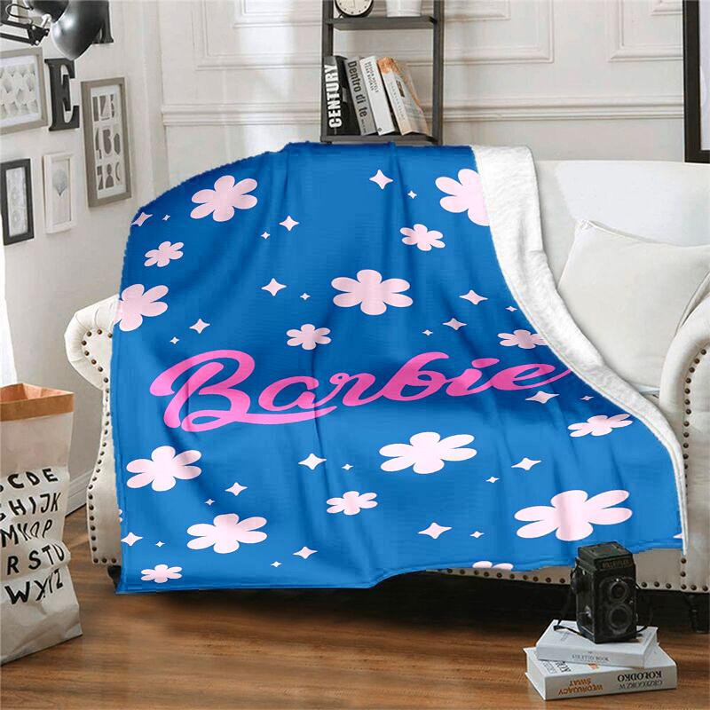 Barbie Cartoon Flanell-Decke mit Blumen-Glitzer-Design in Blau und Rosa, B/B: 130 x 150 cm - Bild 2