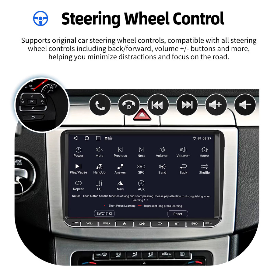 ESSGOO Android 15 Autoradio mit GPS und WiFi für Volkswagen Passat B6 B7 Golf 5 6 Polo Jetta und Skoda in Schwarz - Bild 4